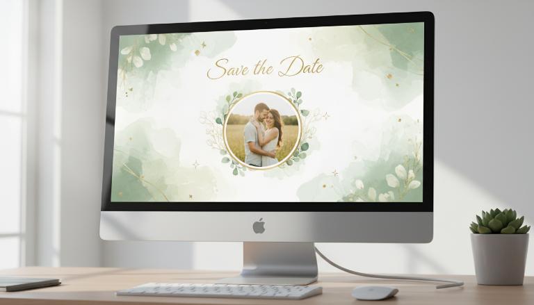 Thiệp cưới online m&agrave;u xanh sage