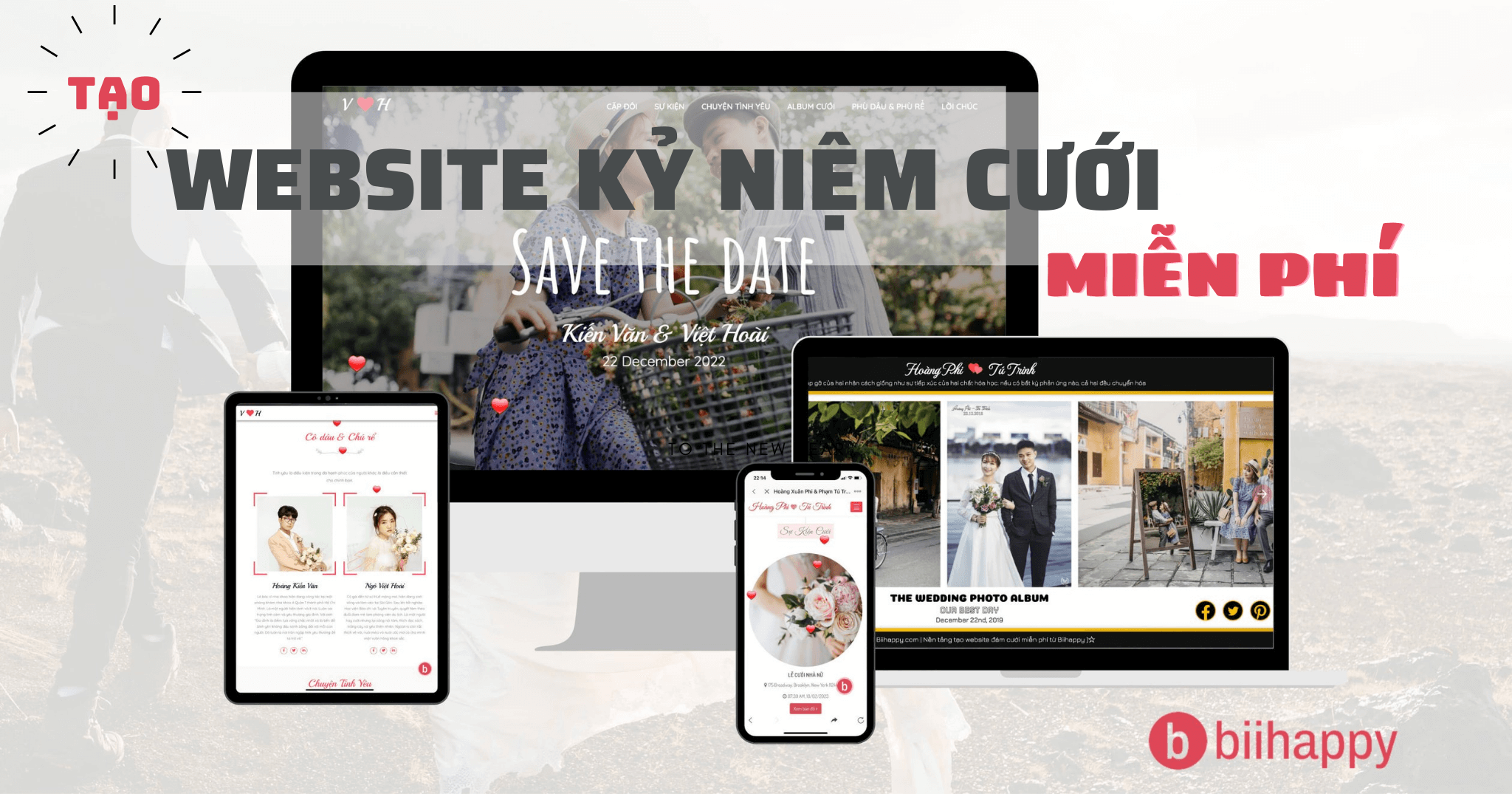 Nền tảng tạo website đám cưới miễn phí iWedding | Thiệp cưới online - Biihappy