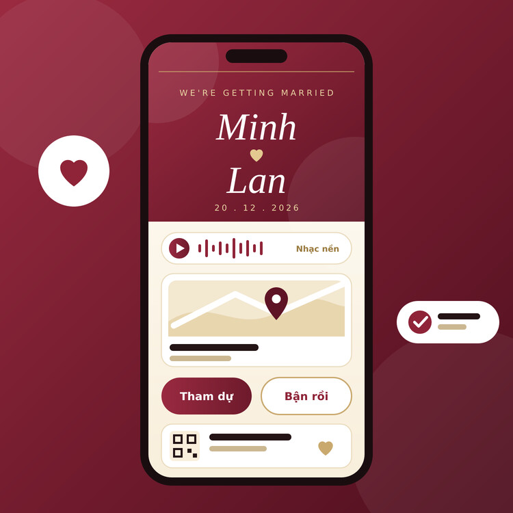 Thiệp mời mobile có RSVP, bản đồ và nhạc nền